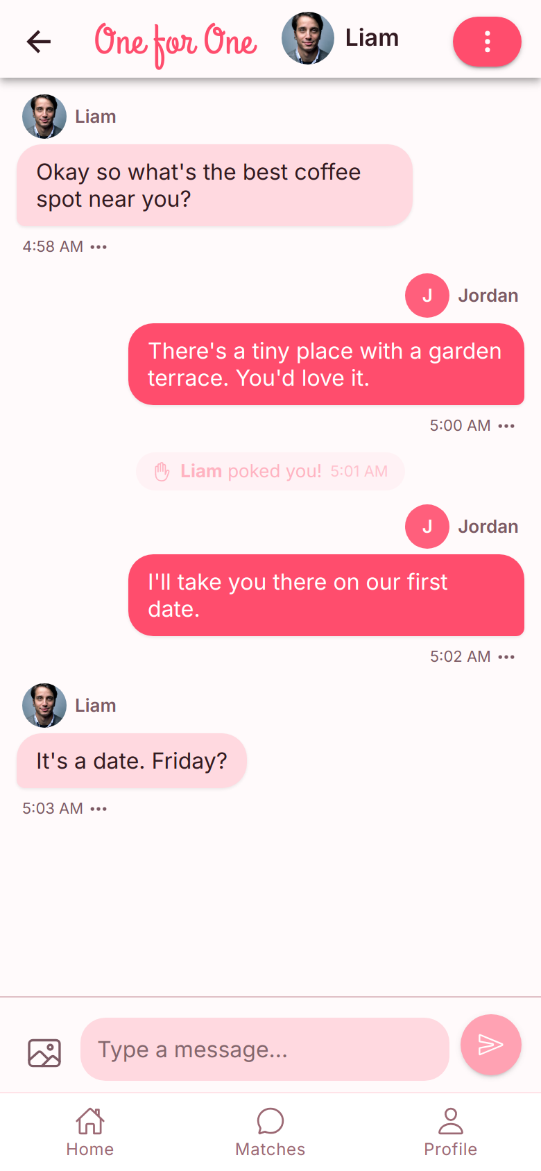 Chat screen — a conversation thread with a match